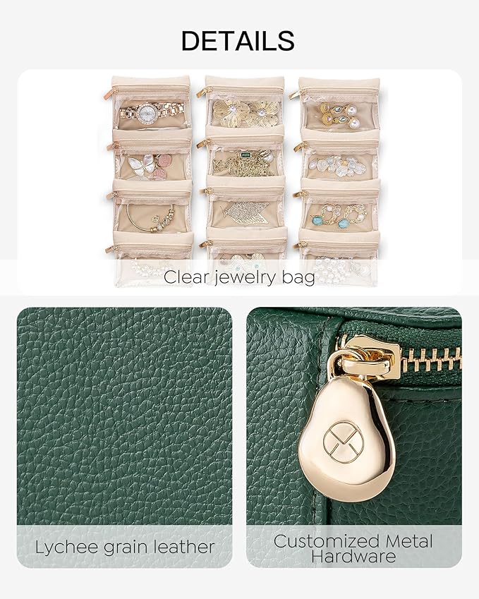 Vlando Gifts for Teachers,Jewelry Case with 12 Velvet Jewelry Bags Travel Jewelry Organzier for Travelers Necklace Rings Earrings Jewelry Bags Birthday Wedding Gifts (Green)