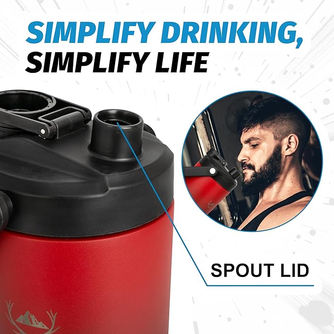 NATURE PIONEOR Insulated Water Bottles with Strap - 64 oz Stainless Steel Vacuum Wide Mouth Bottle with Holder/Carrier/Sleeve - 18/8 Food Grade 64oz Half Gallon Water Jug