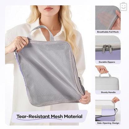 Veken 9/11 Set Compression Packing Cubes for Travel Essentials,Compressible Expandable Large Luggage Suitcase Organizer Bags for Clothing,Durable Space Saver Storage Bags(Purple Gray)