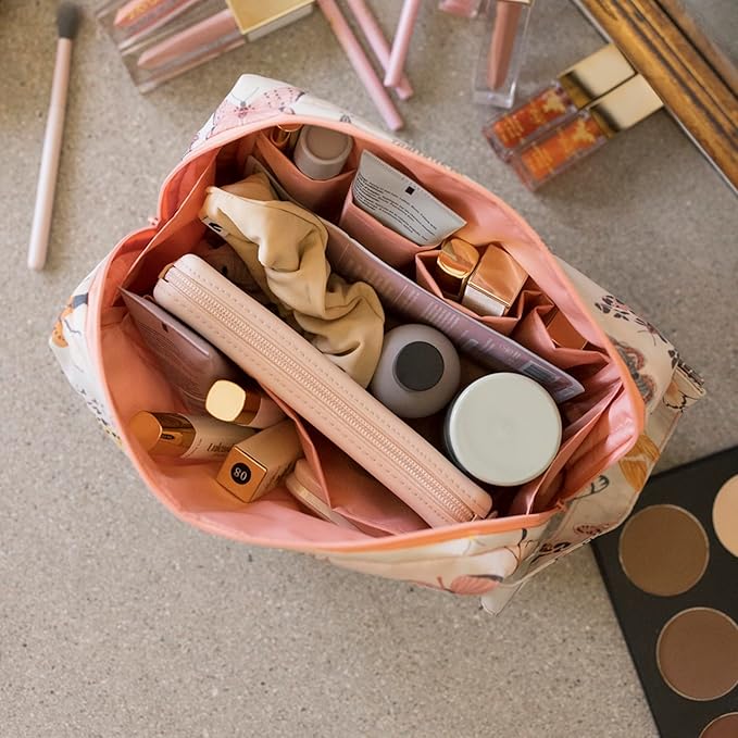 Tiny Twinkle Waterproof Travel Toiletry & Makeup Bag Organizer | Large Capacity Cosmetic Case with Compartments & Handle, A Thoughtful Travel Companion for Women（Flutter