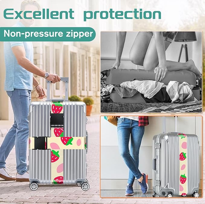 Slohif Luggage Straps for Suitcases Travel Belt Accessories Luggage Connector Identifiers Over Handle with Buckle Unique Nylon Adjustable Strap for Sleeping Bag Car Seat Strawberry(2 Pack)