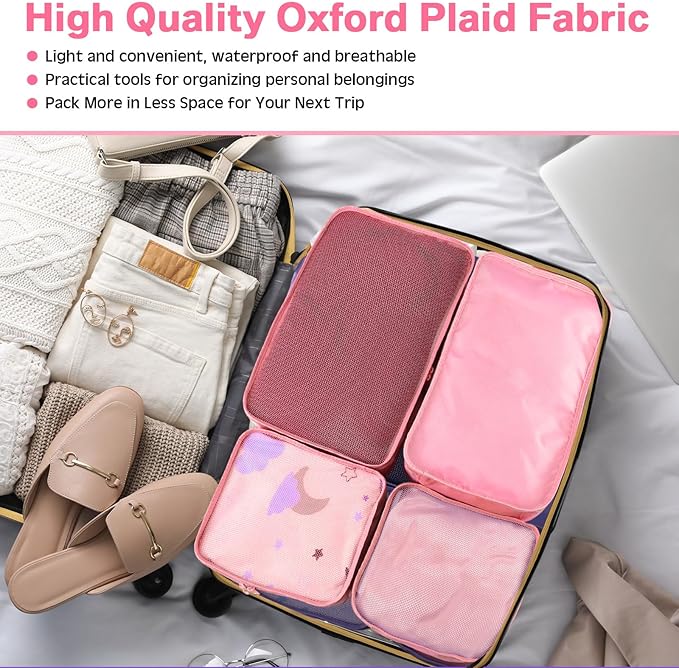 Reginary 6 Set Travel Packing Cubes Luggage Organizer Set Lightweight Suitcase with Shoe Bag for Clothes Toiletries