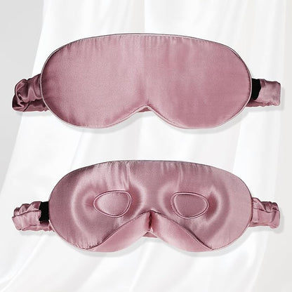 VOCOSTE 22 Momme Pure Silk Sleep Mask with Travel Pouch, 3D Contour Adjustable Blindfold for Side Sleepers, Eye Mask Locks Light for Sleeping, Bean Pink