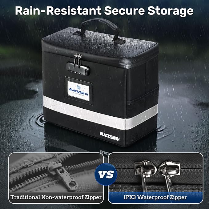 BlackSmith Fireproof Document Box With Lock, 4200°F Heat Resistant & IPX3 Waterproof Document Bag with Hanging File Organizer for Letter Size, Collapsible Portable File Safe Box for Office, Travel