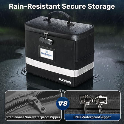 BlackSmith Fireproof Document Box With Lock, 4200°F Heat Resistant & IPX3 Waterproof Document Bag with Hanging File Organizer for Letter Size, Collapsible Portable File Safe Box for Office, Travel