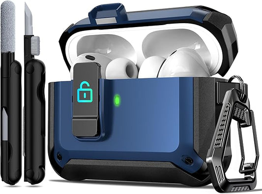 R-fun for AirPods Pro 3 Case (2025) Cover with Cleaning Kit, Military-Grade Heavy-Duty Drop-Resistant with Auto Pop-Up Lid for AirPods Pro 3rd Generation 2025 USB-C Charging Case, Blue