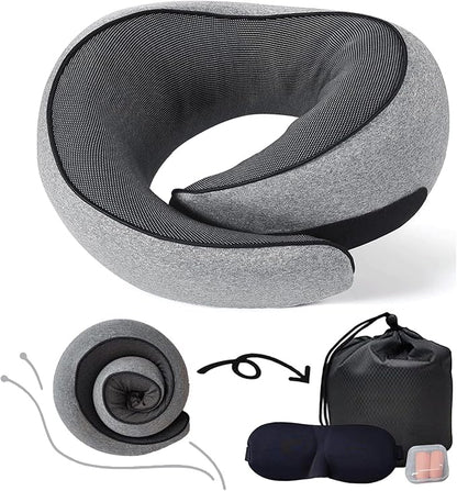 Benebou Travel Pillows for Airplanes, 100% Pure Memory Foam Neck Pillow for Airplanes, 360° Support Stowable Pillows for Sleeping, Breathable & Washable Cover, Compact for Travel, Car & Office (Gray)
