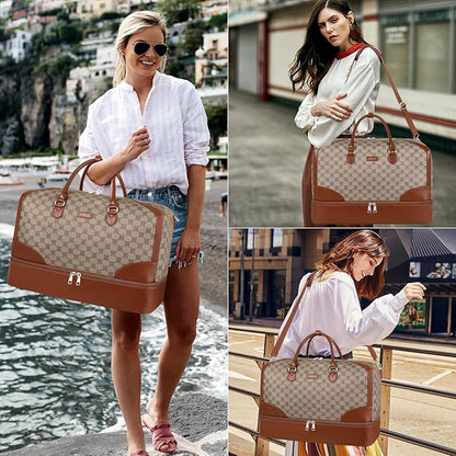 Weekender Bag for Women, Travel Duffel Bag Carry On Overnight Bag with Shoe Compartment Large Nylon Travel Weekend Tote Bag