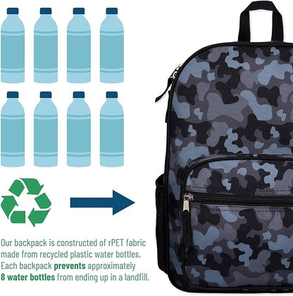 Wildkin ECO rPET Kids Backpack – Recycled, Padded, Adjustable for School & Travel – Black Camo