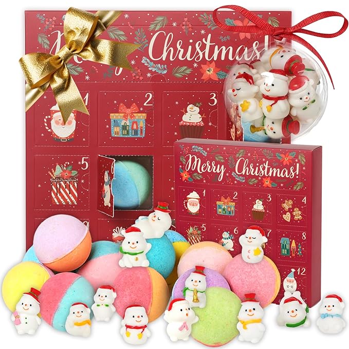 Advent Calendar 2025 Christmas Gifts for Kids Women - Christmas Advent Calendar Bath Bomb with Surprise Inside Bath and Body Gift for Sister, Wife, Mom, Son, Daughter｜Spa Gift Set Idea for Kids