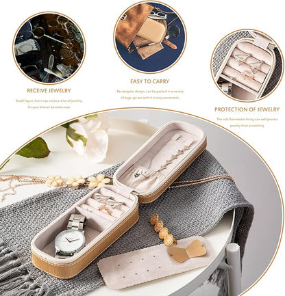BONNY DODO Small Travel Jewelry Organizers Box for women with PU Leather Portable Mini Jewelry Case with compartments for Necklace Rings Earrings,Luxury Giftable boxes. (Champagne, S)