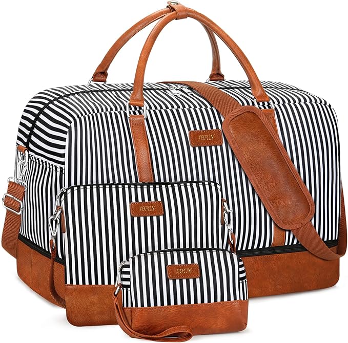 IBFUN Weekender Bags for Women, 21" Weekender Travel Bag, Travel Duffle Bag with Shoe Compartment Carry on Overnight Duffel Bag for Weekend Travel Business Trip, 3PCS