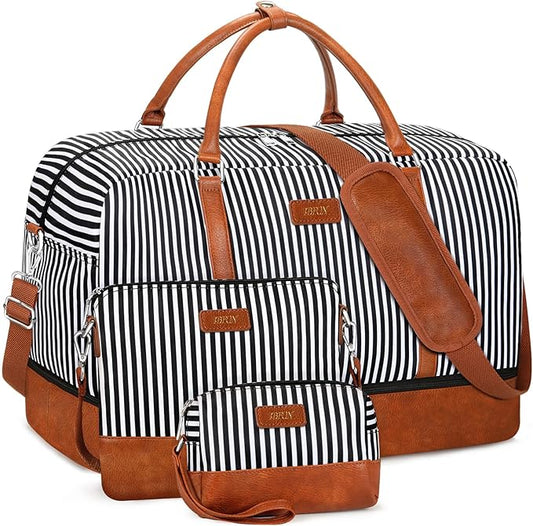 IBFUN Weekender Bags for Women, 21" Weekender Travel Bag, Travel Duffle Bag with Shoe Compartment Carry on Overnight Duffel Bag for Weekend Travel Business Trip, 3PCS