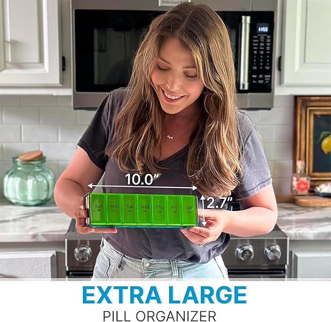 Extra Large Pill Organizer- XXL Pill Box 7 Day - Weekly Pill Organizer with AM PM Large Compartments Big Pill Case for Supplements Jumbo Pill Holder for Vitamins Huge Medicine Organizer 2 Times a Day