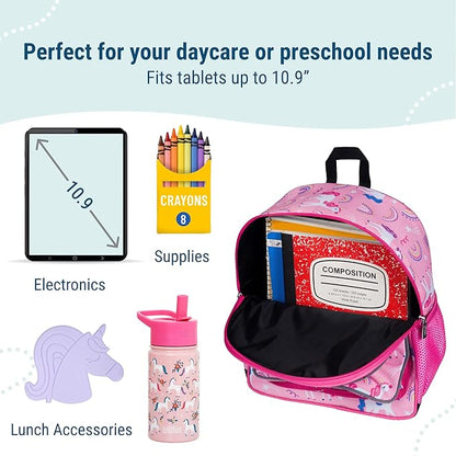 Wildkin 12-inch Kids Backpack – Padded, Adjustable, Ideal for Daycare & Travel - Rainbow Unicorns