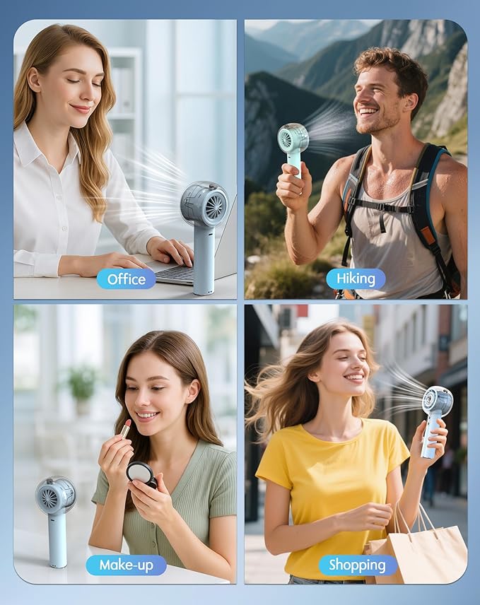 Portable Misting Fan, Handheld Turbo Fan with Mist, 6000mAh Battery Rechargeable Personal Fans Mister 4-Speed, 25ml Water Spray Tank, Gifts for Women Men Home Office Travel Outdoor Camping