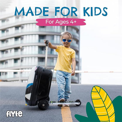 FLYTE Scooter Suitcase Folding Kids Luggage – Penni the Panda, 18 Inch Hardshell, Ride On with Wheels, 2-in-1, 25 Litre Capacity