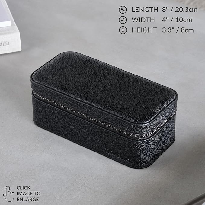 TAWBURY 3 Watch Case for Men – Luxury Leather Watch Travel Case for Men | Black Watch Cases for Men Travel | Traveling Watch Holder for Men | Black Watch Roll Case | 3 Watch Box for Men Travel