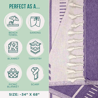 Sand Cloud Turkish Beach Towel - Sand Free - 100% Organic Turkish Cotton Yarn - Quick Dry Towel for Beach, Picnic, Blanket or Bath Towel - As Seen on Shark Tank - Santa Fe (Purple)