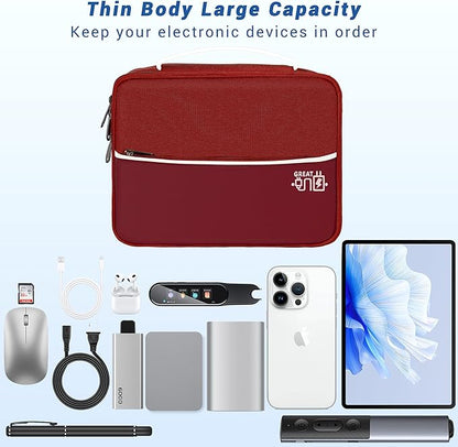 Electronics Organizer,Travel Cord Organizer Pouch, Portable Cable Organizer Bags, Waterproof Electronic Accessories Storage Case for Cables, Cords, Charger, Phone (Double Layer-Winered)