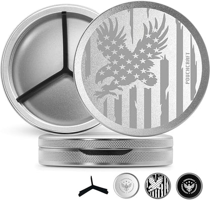 Metal Pouch Can | Metal Container | Slim EDC Pocket Tin | Airtight & Moisture-Resistant | Compact Daily Organizer | Pill Case & Travel Tin | Father’s Day Gift for Dad | (American Flag, Silver, Tall)