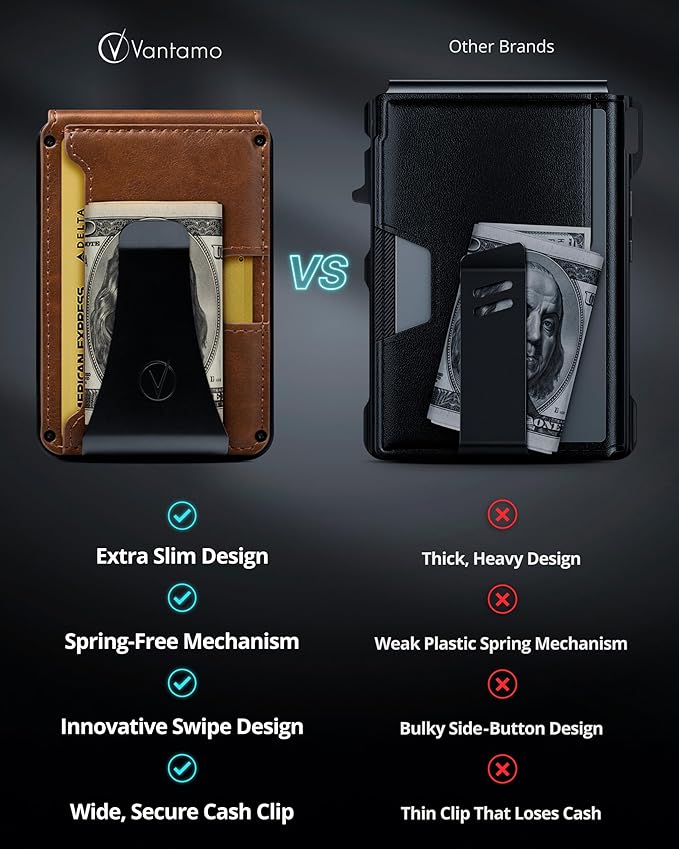 Vantamo Premium Wallet for Men with Money Clip & Card Holder, Compact & Slim Wallet with RFID, 8-12 Cards, Perfect Gifts for Men