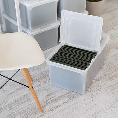 IRIS USA File Box File Organizer w/ Hinged Split Latching Lid for Letter/Legal File, Water Resistant Document Box, BPA-Free, Plastic Storage Bin Tote Organizer, Stackable, Nestable, Clear 44 Qt. 5Pack