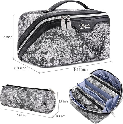 BOYATU Travel Makeup Bag for Women: Large Capacity Make up Bag with Compartments - Vegan Leather Cosmetic Bag set of 3 - Waterproof Toiletry Bag with Handle & Divider(E-2-Black)