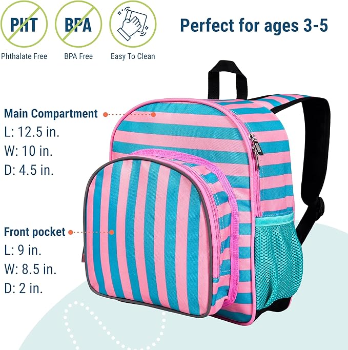 Wildkin 12-inch Kids Backpack – Padded, Adjustable, Ideal for Daycare & Travel - Pink Stripes