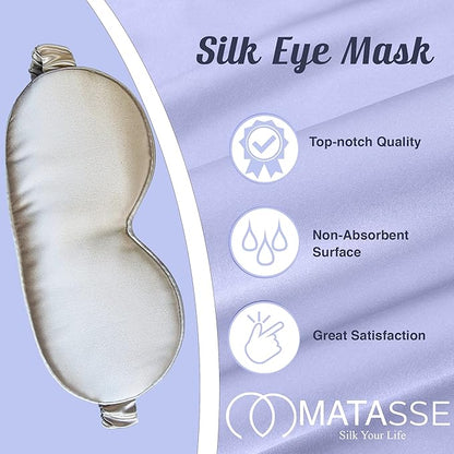 MATASSE Silk Eye Mask for Sleeping with Adjustable Elastic Band - 3D Contoured, Eye Cover Sleep Mask w/Genuine Mulberry Silk Including The Strap for Women, Men (Champagne)