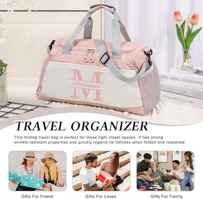 Personalized Travel Duffel Bag with Name - Custom Letter Oxford Cloth Gym Bag with Shoes & Wet Pockets Sport Bag Weekender Overnight Bag for Traveling for Women Men Gift for Christmas Groomsman Brides