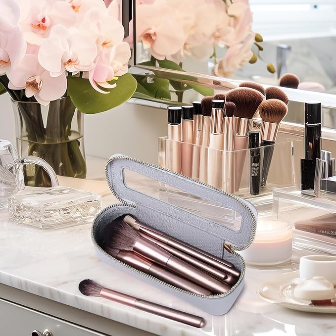 Pinkmik Makeup Brush Bag Slim Clear Makeup Bag Transparent Travel Cosmetic Case & Toiletry Bag with Zipper Small Beatuy Makeup Bag Purse Organizer for Women (Gray, SLIM)