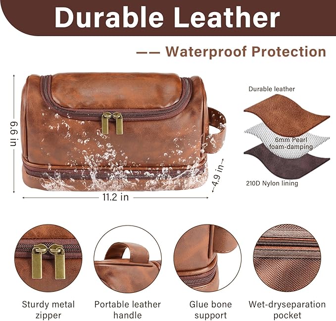 Personalized Toiletry Bag for Men, Gifts for Men, Custom Leather Mens Toiletries Travel Kit, Customize Shaving Bags, Men's Gift Ideas for Christmas, Anniversary, Birthday, Dad, Grandpa, Lover
