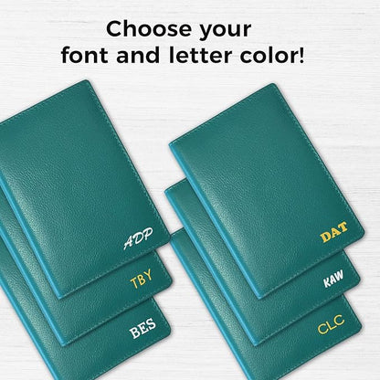 Personalized Monogrammed Teal Leather RFID Passport Wallet