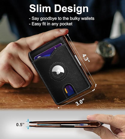 Airtag Wallet for Men,with Money Clip 11 Cards Slim Front Pocket Leather RFID Blocking Wallet with Gift Box