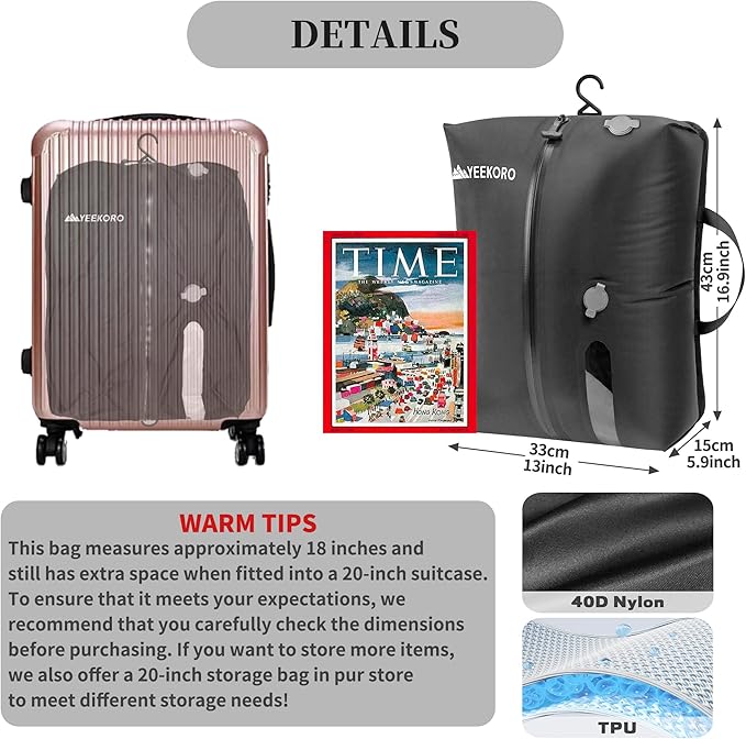 Vacuum Bags for Travel, Professional IP67 Reusable Vacuum Compression Bags for Travel Suitcases and Backpack, Durable Space Saver Bag (2 PACK, No Pump)