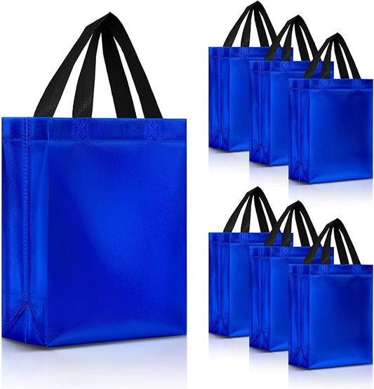 Nush Nush Shiny Blue Gift Bags Bulk Medium Size – 30 Pack Reusable Gift Bags With Handles - Ideal for Party Favors, Goodies, Birthday Parties, Business, Christmas and Holidays – 8Wx4Dx10H
