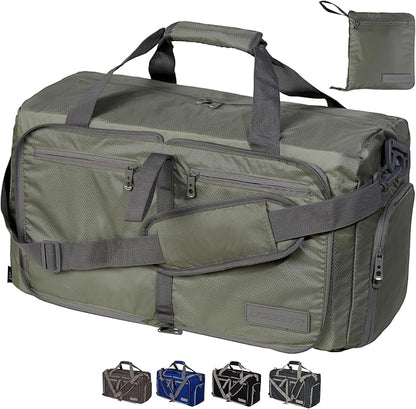 LEGEND 40L Foldable Duffle Bag for Travel - Packable Duffle Bags w/Shoe Compartment - Tear Resistant Collapsible Duffel Bags for Traveling - Lightweight Folding Duffel Bag for Men & Women -Army Green