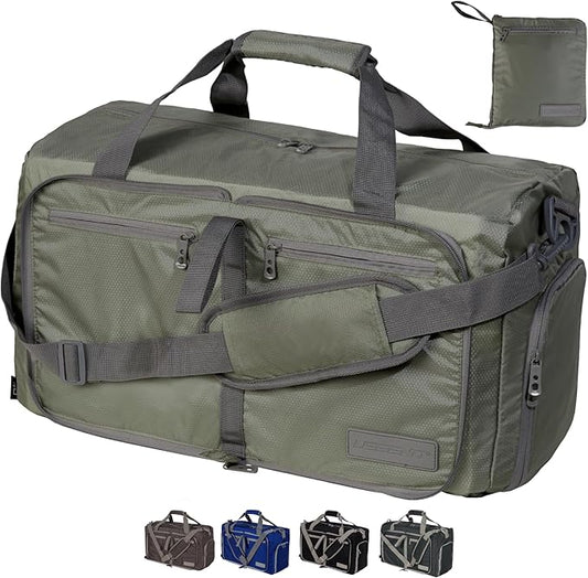 LEGEND 40L Foldable Duffle Bag for Travel - Packable Duffle Bags w/Shoe Compartment - Tear Resistant Collapsible Duffel Bags for Traveling - Lightweight Folding Duffel Bag for Men & Women -Army Green
