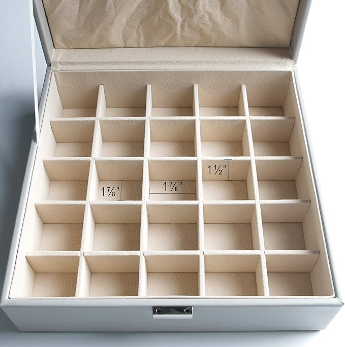 Frebeauty Earring Organizer Classic Jewelry Box 50 Slots Double Layer Jewelry Storage Case with 6 Necklace Hook and Bracelet Pocket(Grey)