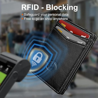 Magnetic Closure Slim Wallet for Men with Money Clip Gift Boxed,Genuine Leather Front Pocket Wallet, 3.9"x 2.7", RFID Blocking