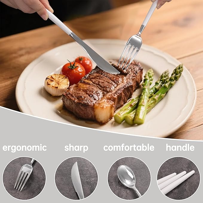 MirthMood 60 PCS Plastic Silverware,Disposable Silverware,Disposable Utensils Heavy Duty,Plastic Cutlery Set,Includes:20 Knives, Forks and Spoons for Party, Birthday,Wedding