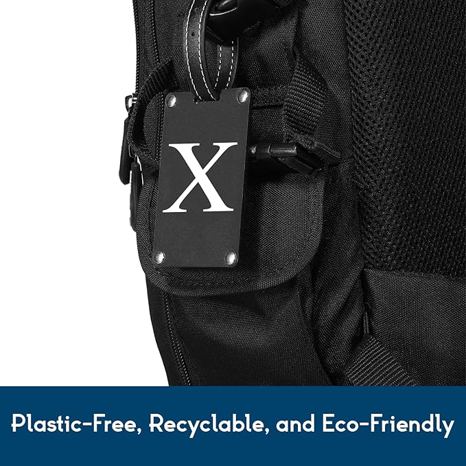 Premium 3-Layer Aluminum Luggage Tags by Fortuna - Easy to Claim, Laser-Engraved, Plastic-Free, and Eco-Friendly Luggage Tag Holders, 2-Pack, Black (X)