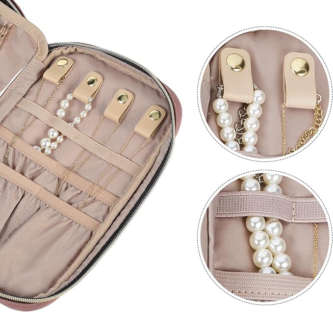 NISHEL Travel Jewelry Case, Holiday Organizer for Necklaces, Earrings, Rings, Bracelets, Watch, Rosewood-Pink