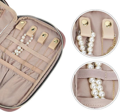 NISHEL Travel Jewelry Case, Holiday Organizer for Necklaces, Earrings, Rings, Bracelets, Watch, Rosewood-Pink