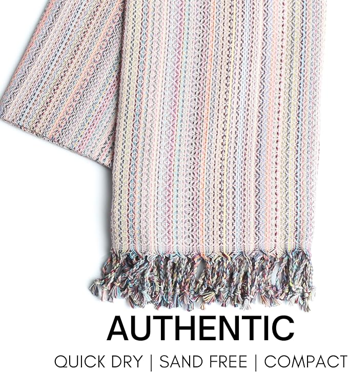 BAY LAUREL Turkish Beach Towel with Travel Bag 39 x 71 Quick Dry Sand Free Lightweight Large Oversized Towels Light