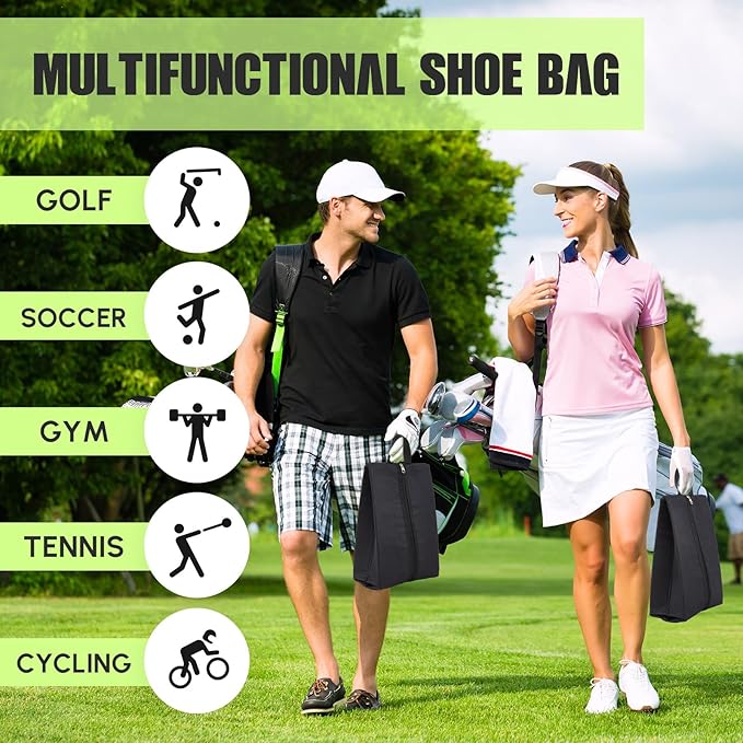 Leinuosen 2 Pcs Smell Proof Shoe Cleat Bag for Travel Water Resistant Odor Absorbing Lightweight Golf Soccer Shoe Storage Organizer Pouch with Zipper for Gym Sports Work Men Women (Black)