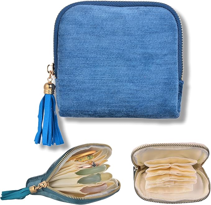 Small Travel Jewelry Case, Soft Velvet Organizer Pouch for Bangle, Bracelets, Large Earrings, Beaded necklace, Anti-Scratch & Portable Jewelry Bag Holder for Travel & Everyday Use (Ocean Blue)