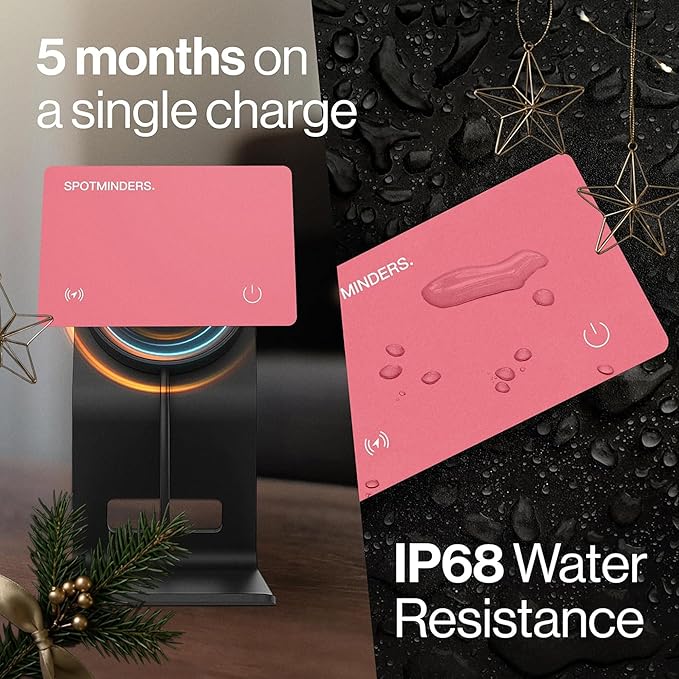 SPOTMINDERS Apple MFi Certified Wallet Tracker for Christmas Stocking Stuffers - Gifts for Women Works With Apple Find My IP68 Rechargeable Slim Tracking Card for iOS - White Elephant Gifts for Adults