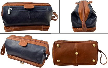 RUSTIC TOWN Leather Toiletry Bag for Men - Vintage Travel Gift Shaving Ditty Kit - Bathroom Shower Toiletries Hygeine Organizer - Cosmetic Makeup Bag for Women